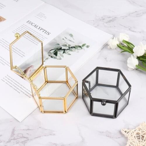 Geometric Clear Glass Jewelry Box Jewelry Organizing Holder Ring Box Necklace Bracelets Earrings Jewelry Storage Accessories