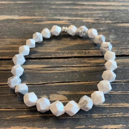 Faceted White Howlite Bracelet For Men Star Cut Beads Stretchy Bracelet Handmade Beaded Mala Bracelets For Men Gift