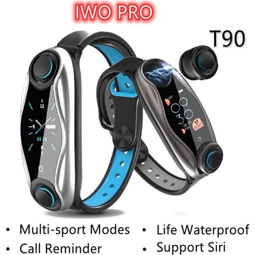 IWO PRO T90 Smart Watch Wireless Bluetooth Earphone 2 In 1 Bluetooth 5.0 Chip Sport Smartwatch PK Apple Xiaomi Watch HUAWEI