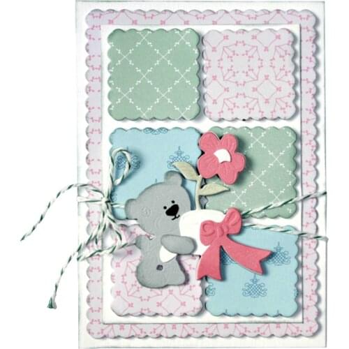 JMCRAFT Bear Receives Flowers And Vase Metal Cutting Dies DIY Scrapbook Handmade Paper Craft Metal Steel Template Dies