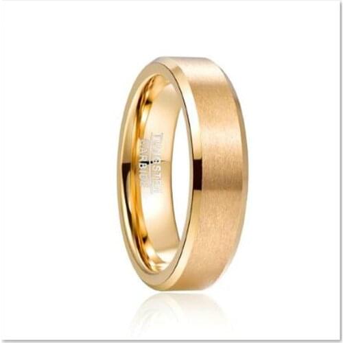 6mm Tungsten Carbide Ring Matte Finish Beveled Mens Gold Color Comfort Fit Ring