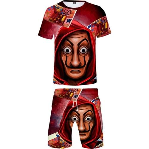 High Quality La Casa De Papel Two Pieces Sets Men Boy Money Heist The House Of Paper T Shirt+Shorts Suit Summer Fast dry Clothes