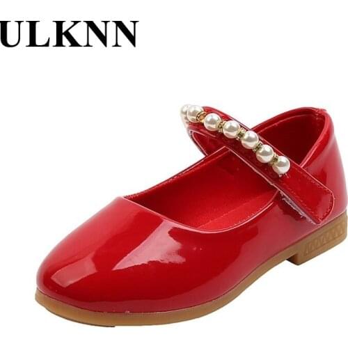 ULKNN Autumn Leather Shoes For Girls Princess Footwears Children Non-slip Kids Red Solid Casual Party Student Rubber Sole