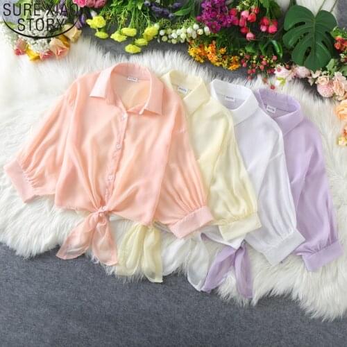 Summer Sunscreen Shirt Women Plus Size Chiffon Shirts Blouses Loose Women Tops Bow Cardigan Casual Thin Clothes Blusas 13343