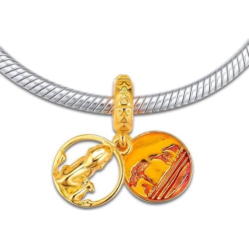 Lion Sunset Charms Golden Plated Jewellery 925 Sterling Silver Beads Fits For Charm Bracelet Jewelry Making