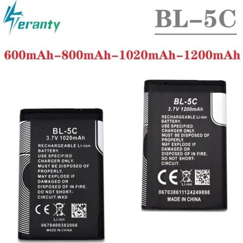BL5C BL-5C 3.7V 800mAh/1020mah/1200mAh Li-ion Battery For Nokia 6267 6270 6330 6555 6600 6620 6630 1100 1101 1110 1112 1208 1600