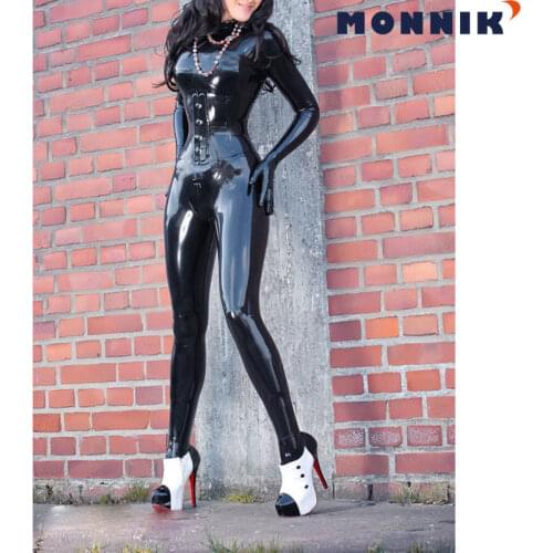 MONNIK latexSexy Latex Women Catsuit with Gloves and Socks Unique Rubber Jumpsuit W/O Corset