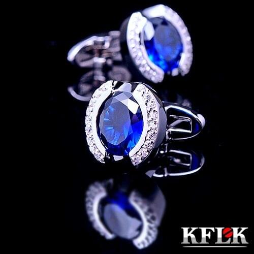 KFLK Luxury 2020 NEW shirt cufflinks for mens Brand cuff buttons Blue Crystal cuff links High Quality abotoaduras Jewelry
