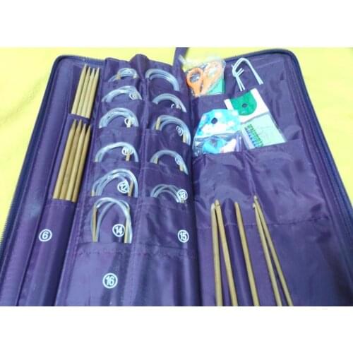 Straight Knitting Needle Kits Carbonize Bamboo Straight Needles Ring Needle Set Circular Needlework Crochet Hooks Set