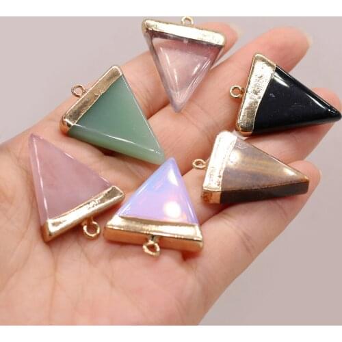 Natural Semi-precious Stone Triangle Pendant 25x32mm for Jewelry Making Supplies Fit Necklaces Accessories Gift