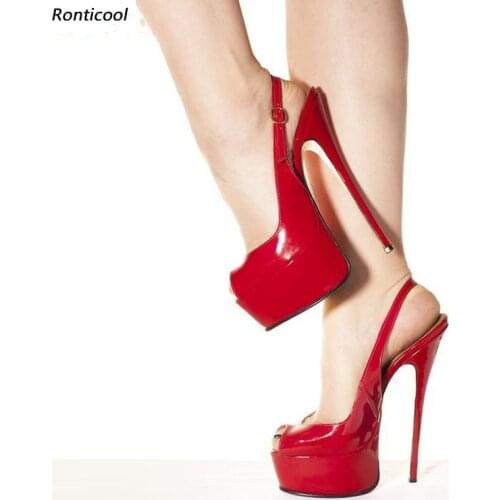 Ronticool New Handmade Women Platform Sandals Buckle Strap Thin High Heels Peep Toe Gorgeous 8 Colors Dress Shoes US Size 5-20