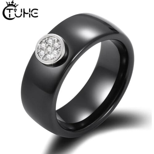 Classic Black White Colorful Ring Ceramic Ring For Women With Crystal Wedding Band Width 8/6mm Size 6-12 Gift For Men Couple