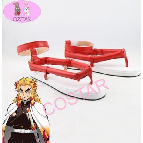 COSTAR Anime Demon Slayer Kimetsu no Yaiba Cosplay Shoes Rengoku Shinjurou Cosplay Shoes Men Samurai Shoes Daily Leisure Shoes