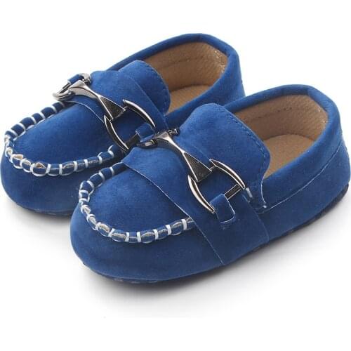 Baby Boy Shoes Anti-slip First Walkers Toddler Iron Buckle Frosted Leather Peas Shoes for Infant Newborn Rubber Sole Moccasins