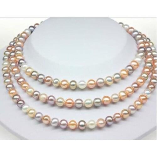 Huge 38"10-11mm natural freshwater genuine round multicolor pearl necklace 925silver AA