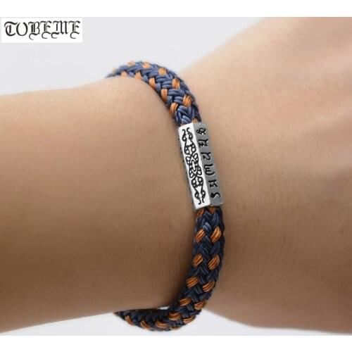 Handmade 100% 925 Silver Braided Tibetan Bracelet Tibetan Six Words Bead Bracelet Good Luck Bracelet Buddhist Jewelry