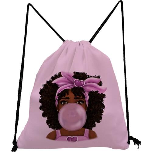 Cute Afro Girls Printed Drawstring Pocket Simple Pretty Softback Bag High Capacity Shoe Bag for School Portable Fashion Backpack
