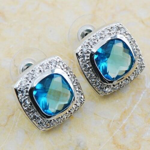 Simulated Aquamarine 925 Sterling Silver Earrings TE605