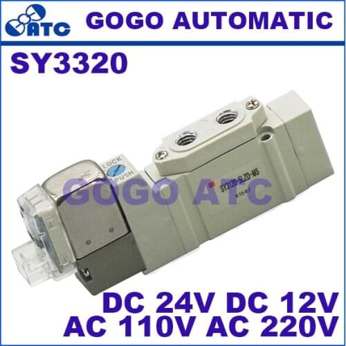 SMC type solenoid valve SY3320 220V 110V 24V 12V electromagnetic valve pneumatic component 3 position closed center M5 Thread