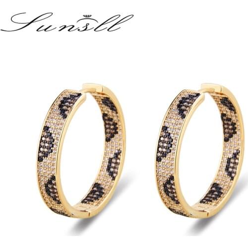 SUNSLL New arrival gold copper Mixed color zircon leopard earrings for women wedding party fashion jewelry round earring gifts