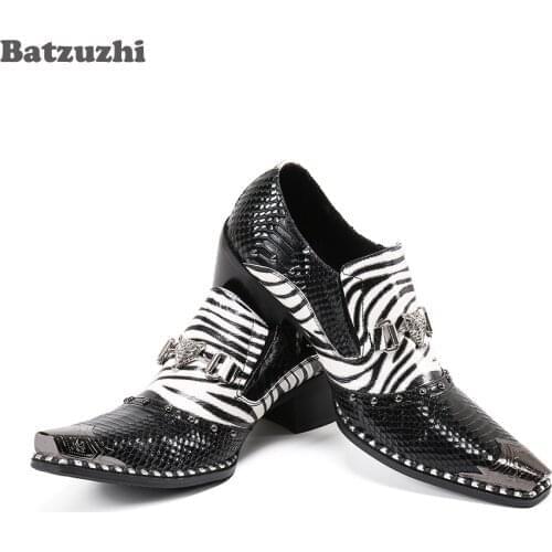 Batzuzhi New Designers Shoes Black White Genuine Leather Dress Shoes for Men Formal Business and Party Pointed Metal Tip ,38-46