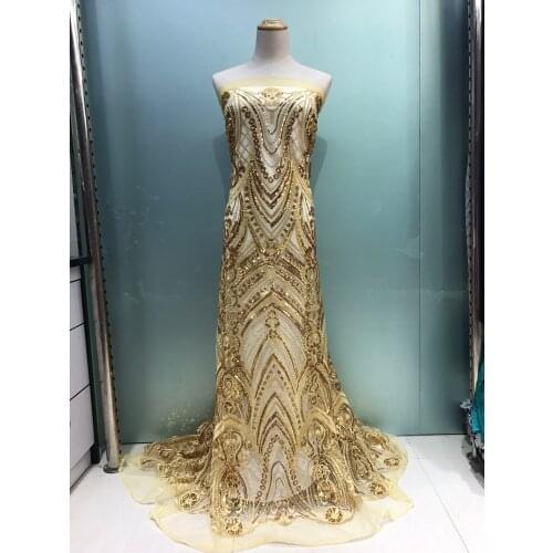 2020 High Quality Gold Sequins Lace Fabric embroidery French Tulle Lace for Nigerian Luxury Wedding Dress Party Free Delivery
