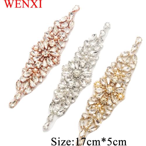 WENXI30CS Wholesale Bridal Beaded Handmade Rose Gold Crystal Rhinestone Applique For Wedding Dresses Waistband WX892