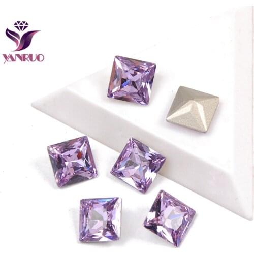 YANRUO 4447 Violet Princess Square Glitter Gems Sewn Stones Pointback Strass Crystal Purple Rhinestones Cristal