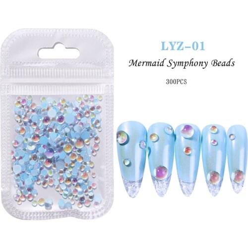 Candy Colors Mixed Size Mermaid Round Glass Crystal Beads AB 3D Nail Art Rhinestones DIY Flatback Acrylic Stones Decorations