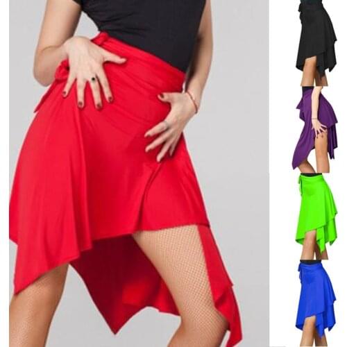 Ladies Pure Color Latin Skirt Adult Lace-Up Skirt Free Size Irregular Latin Dance Skirt Womens Dance Practice Skirt