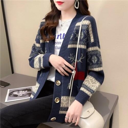 2021 Fashion Retro Ethnic Style Sweater Coat Female Spring Autumn New Loose Lazy Wind Cardigan Plus Size Sueters De Mujer Women