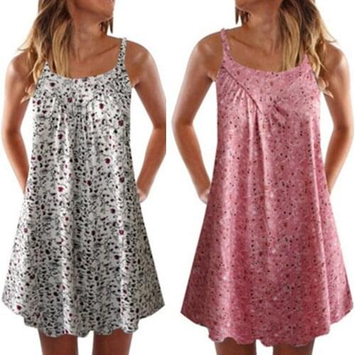 2021 Summer Women Knee Length Dress Female Casual Printed Loose Suspender Sling Sexy Beach Dresses Sexy Backless Robe Vestidos