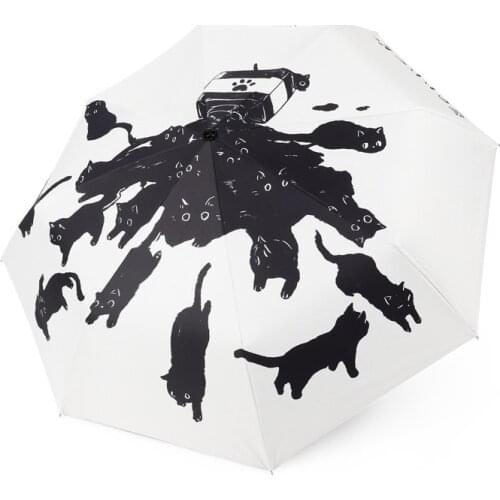 Umbrella Folding Sunscreen Anti Ultraviolet Fashion Black Cat Creative Sunshade High Density Black Coating Full-automatic 2021