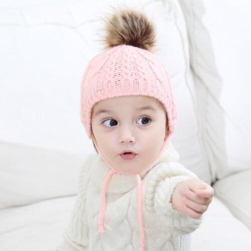 1pcs 2017 Lovely Baby Winter Hat Fur Pompom Ball Children Kids Girls Boys Winter Crochet Knitted Wool Caps Girls Beanies Hats