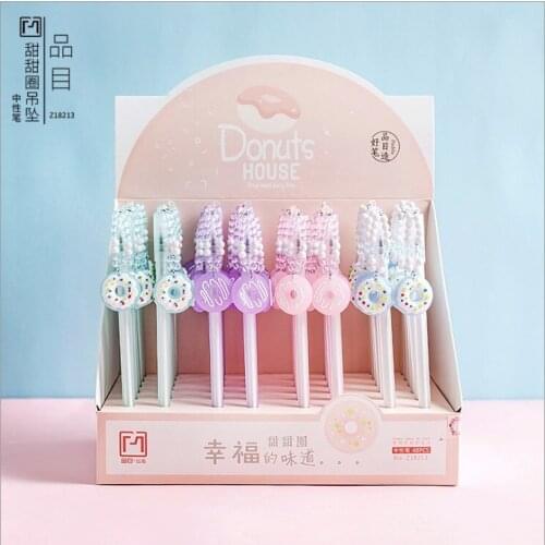 48Pcs Gel Pens Cartoon Kawaii Donut Pendant Black Refill Gel-ink Pen For Writing Cute Stationery Office School Supplies