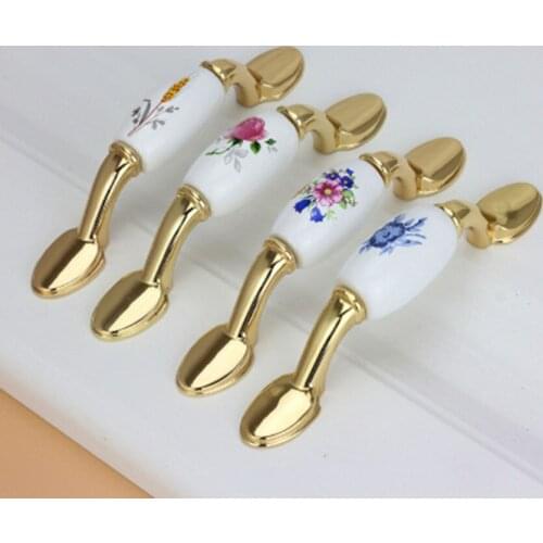 76mm American rural printing ceramic cupboard wine cabinet handle 3" modern fashion chrome gold drawer tv cabinet pull knob