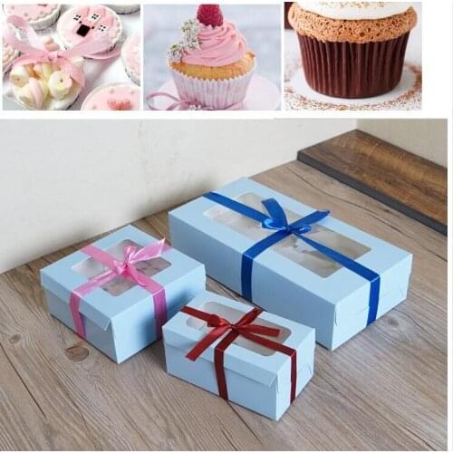 Large Brown Muffin packaging 6 cupcake boxes 8,Kraft paper gift cake box with pvc window, 4 cupcake packing craft box