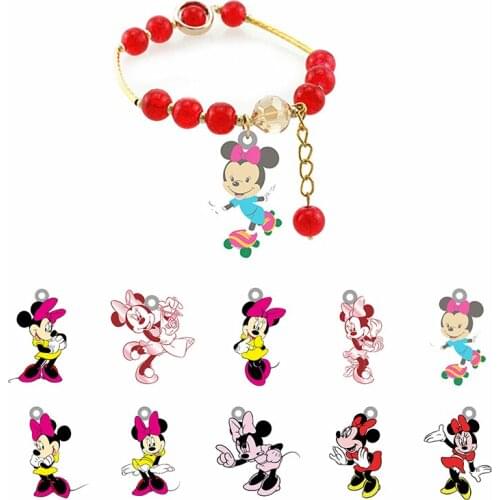 Disney Animated Character Minnie Play Shape Red Beaded Bracelet Personality Epoxy Resin Bracelet Bracelet Pendant Jewelry