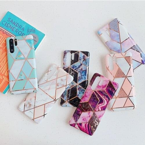 Plating Geometric Marble DIY Printing Drawing Phone Case cover Shell For huawei p40 pro lite p20 lite p30 lite p20 lite case