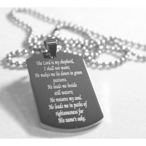 Hot sales cheap PSALM 23 NECKLACE DOG TAG STAINLESS STEEL Dog Tag high quality custom Prayer Stainless Steel Dog Tag