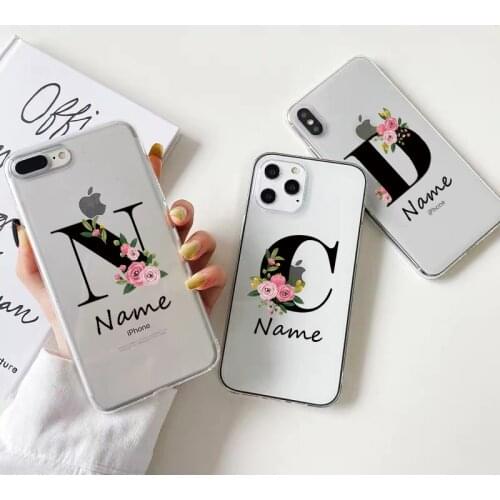 Flowers Diy For iphone 11 12 Pro Mini Custom Capital Letters Name Phone Case For X XS Max XR 7 8 Plus 6 6S SE New Silicone Cover