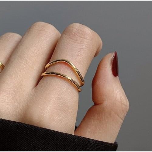 Double Layer Curve Ring for Women Opening Adjustable Gold Color Index Finger Rings 2021 Trendy Jewelry Gift Party Accessories
