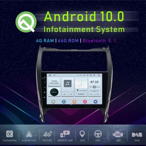 JSTMAX 10.2" Android 10.0 Car GPS Player For Toyota Camry 2012 2013 2014 (USA & Mid-East) GPS Car Auto Stereo Multimedia Player