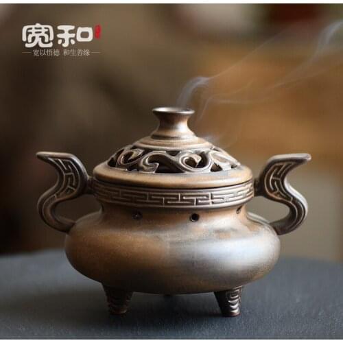 Ceramic incense burner antique household incense furnace interaural three-legged aromatherapy furnace sandalwood furnace