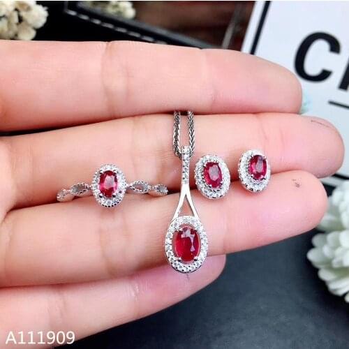 KJJEAXCMY boutique jewelry 925 sterling silver inlaid Natural ruby Ring Necklace Earring Suit Support Detection popular