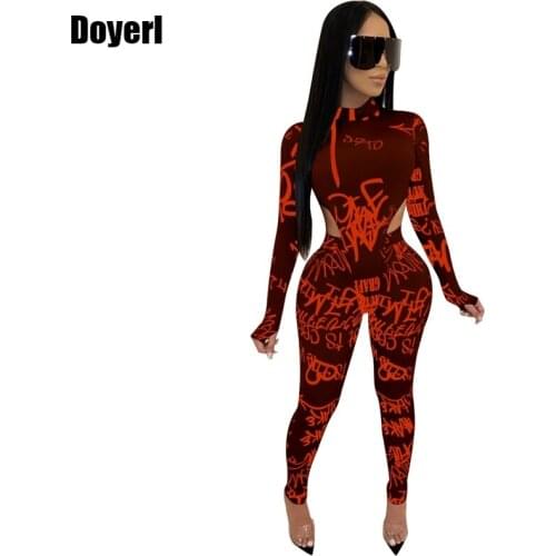 Club Sexy 2 Piece Set Women Sets Clothes Print Bodysuit Top and Pants Party Birthday Matching Sets for Women Two Piece Outfits