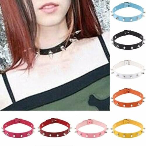 Choker Collar Spike Necklace Jewelry Fashion Girl Punk Gothic Spiked PU Leather