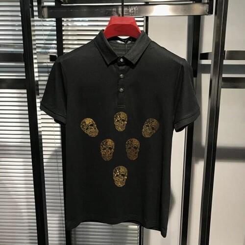Fashionable Mens T-Shirt Korean New Design Hot Drill Skull High Quality Fabric Soft Breathable Simple Polo