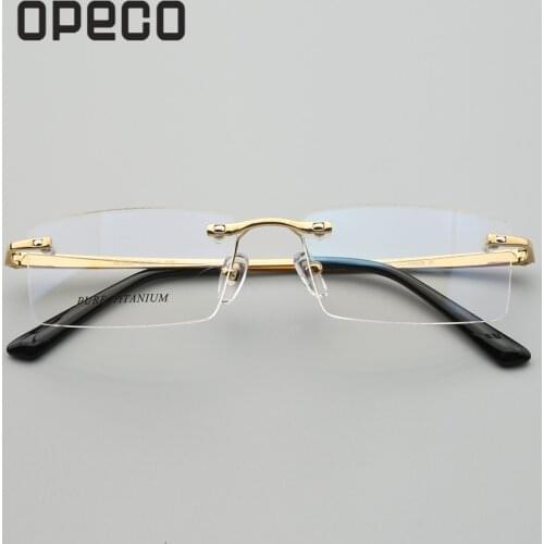 Opeco high quality pure titanium mens Rimless fashion eyeglasses including RX lenses prescription eyewear frame spectacle #6133