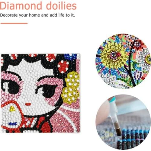 5D DIY Diamond Painting Kit Mini Coaster Ceramics Insulation Cartoon Pad Cartoon Handmade Art Craft Home Table Decor
